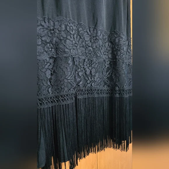Free People Black Lace Fringe Flapper Charleston Dress NWT Sz 0 LBD Prom - Picture 6 of 11